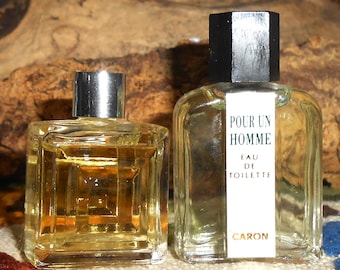 RARE Classic Le 3e Homme de Caron & Pour Un .17oz/.15oz Miniature Set EDT Fragancia masculina 1980's Vintage