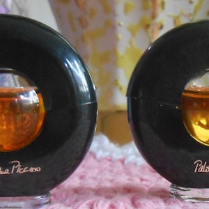 Pair of Paloma Picasso Original 1984 Signature Classic .17oz eau de Toilette Black Round Bottle with See Through Center Cosmair