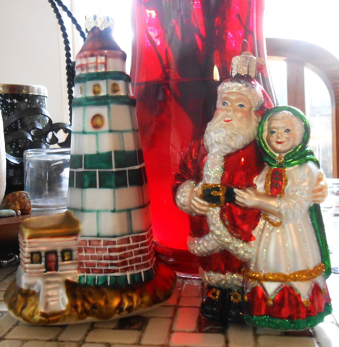 Set of 2 Old World Christmas Blown Glass Ornaments Scottish Lighthouse