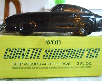 RARE AVON Corvette Stingray '65 Deep Woods Aftershave Original Box Colored Glass Collectible NOS