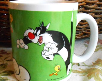 Rare Looney Tunes Gibson Sylvester & Tweety Bird Coffee Mug Colorful Character Cup 1998