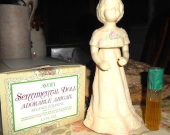 Rare Avon Regence Sentimental Doll Adorable Abigail Decanter Full Cologne 4.5oz Boxed & Rollette Perfume Set Figural Glass