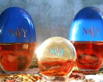 Conjunto de 3 miniaturas de perfume NAVY originales de Dana True, ovaladas, vintage, de 0,3 oz/0,10 oz, aroma descontinuado.