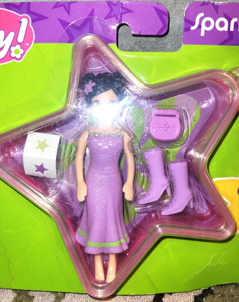 2003 Polly Pocket Toys Sparkle Stars Ana Doll Purple Dress Clip Case ...