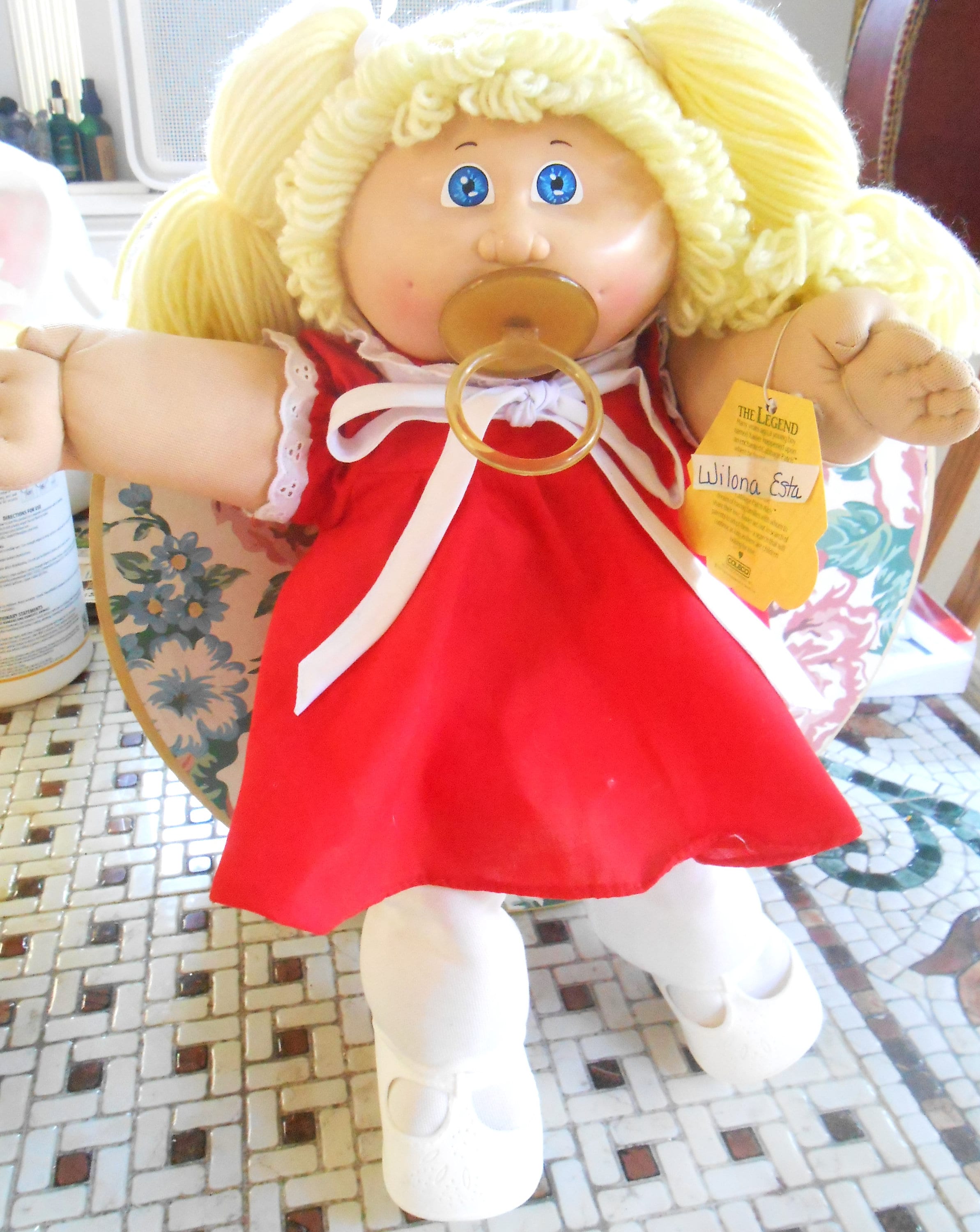 ヴィンテージキャベツパッチドール1978 1982ブロンドヘアグリーン 80\u2019s★1985年★Cabbge Patch Kids★キャベッジパッチキッズ★キャベツ人形★ビンテージ★女の子★ワンピース★ポ