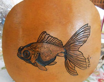 Japanese Goldfish Etched Wood Burn Wall Plaque Signed 1979 "Link" Folk Art