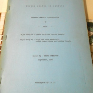 Classificação Padrão de Mercadorias de Navios Combat Landing Vessel EUA 1946 Publicação Rara Colecionador Comissão Marítima Carta e Volume