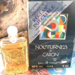 Pair of RARE Nocturnes de Caron .16oz Miniature eau de Toilette Vanity Collectible Bottle White Ball Cap