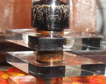 Rare Art Deco Lucite Stack Perfume Bottle Dipper Stick Cap Pure Parfum Miniature Vanity Bottle with Partial Contents 2 1/2"