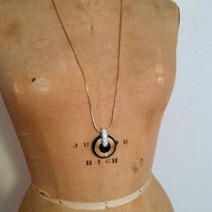 Black Lucite and Rhinestone Pendant Vintage GIVENCHY Long Gold Chain Necklace 1980