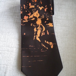 Fantasy Football YVES SAINT LAURENT Vintage Necktie Peach Image on Brown