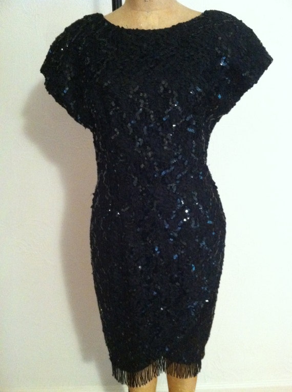 Black Ribbon Sequin 1980's does 1960's Vintage Fau