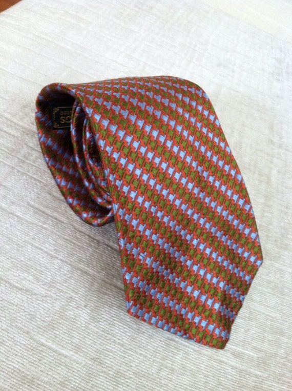 Amber Olive and Sky Blue Diagonal Stripe Vintage … - image 1