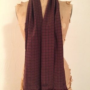 Mauved Russet with Black and Khaki Plaid Vintage DKNY Menswear for Women Long Silk Coat Scarf Annie Hall image 1