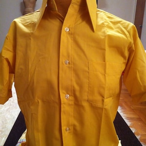 Mod Large Tall Collar Mustard THE AUSTIN Vintage S/S Hipster Shirt - 14.5