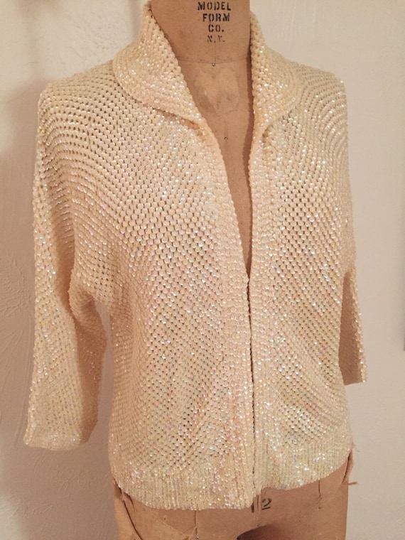 Pastel Carnival Sequins on Ivory Vintage GENE SHEL