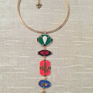 Bold Mixed Color Enamel Southwest Imagery Vintage NINA RICCI Statement Bib Necklace