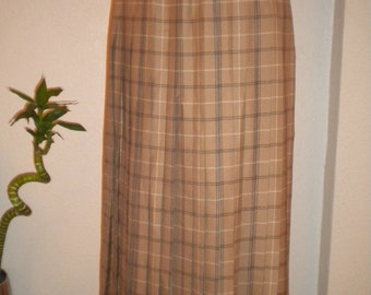 Clásico camello plaid largo plisado JAEGER Vintage falda de lana suave - tamaño 6