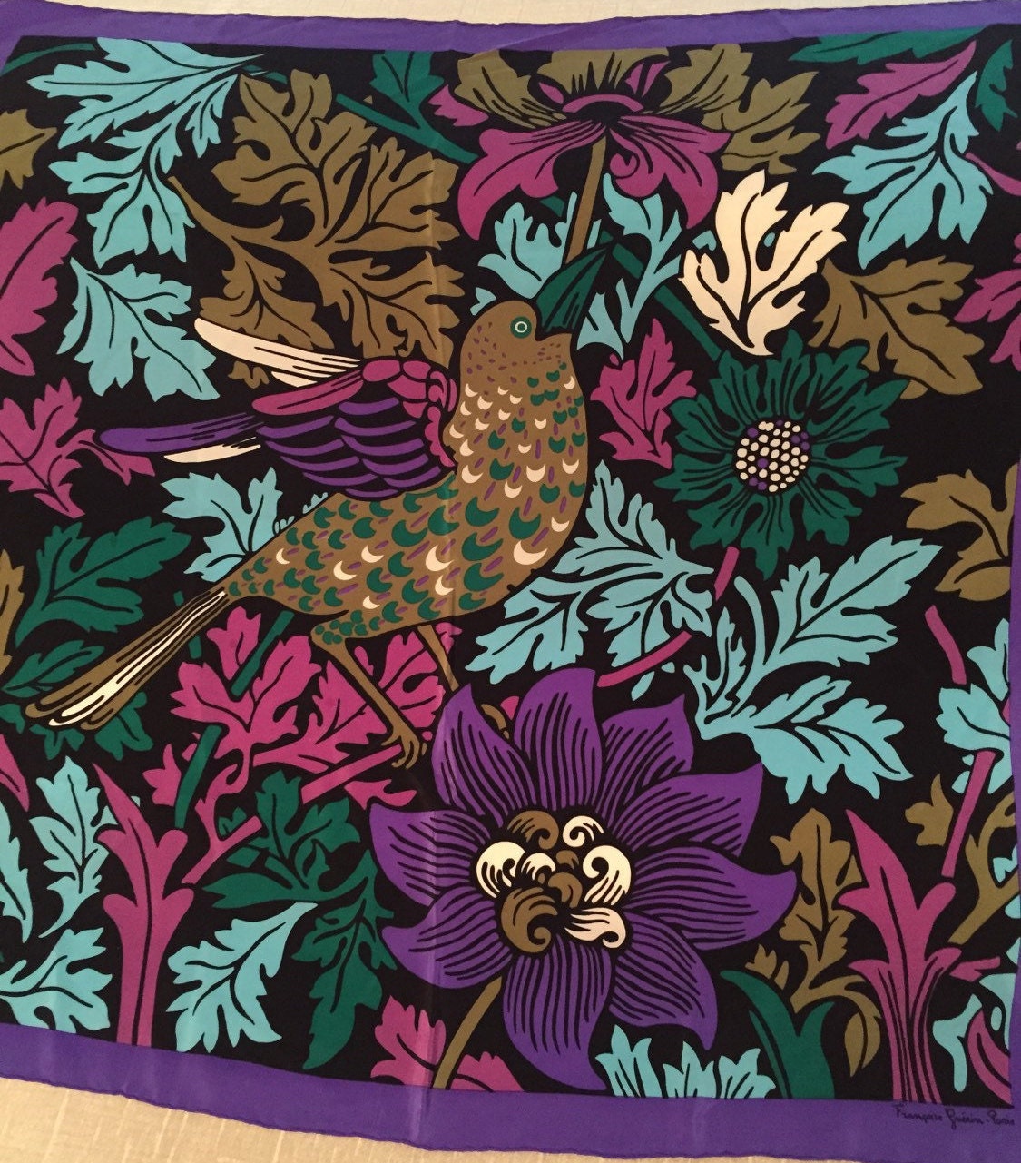 Vintage Francois Guerin Tropical Floral Print Silk Fringe Scarf Shawl –  Recess