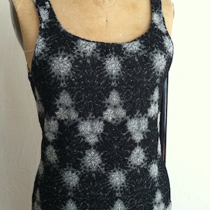 Silver Lurex Starbursts on Black Rayon Knit Vintage MISSONI Orange Label Bodycon Wiggle Pencil Dress M