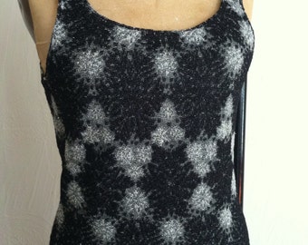 Silver Lurex Starbursts on Black Rayon Knit Vintage MISSONI Orange Label Bodycon Wiggle Pencil Dress M