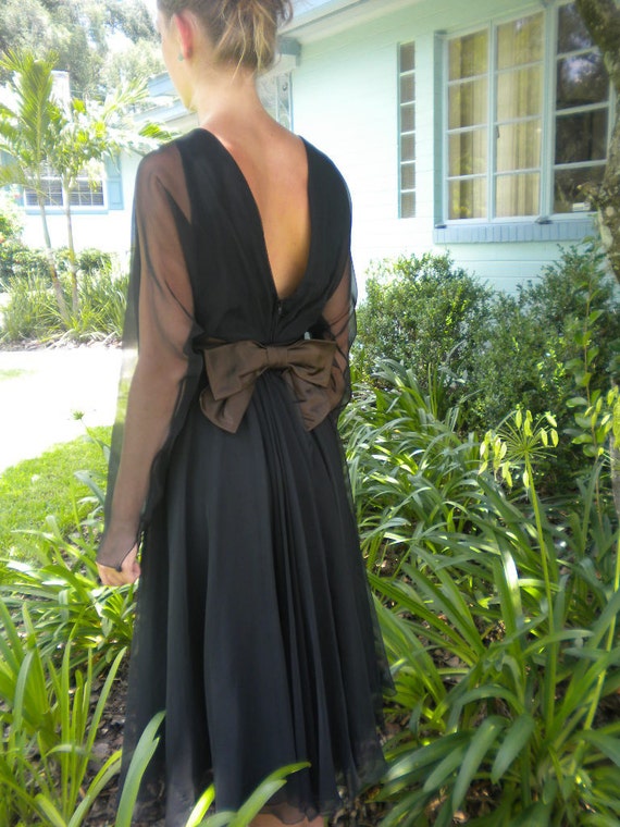 1960's Black Chiffon ESTEVEZ Vintage Cocktail Dre… - image 1