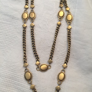 Antiqued Brushed Gold Tone Vintage YVES SAINT LAURENT Medallion and Chain Necklace