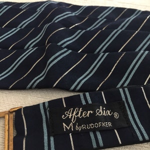 Baby Blue Silk and Silver Metallic Diagonal Striped Navy Blue Wool Vintage AFTER SIX by Rudofker Cummerbund
