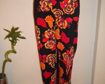 Vibrant exagérément imprimé Floral LAUREL Vintage Jean style pantalon plissé rattaché 42