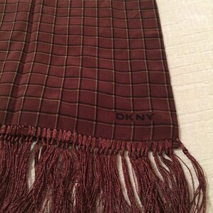 Mauved Russet with Black and Khaki Plaid Vintage DKNY Menswear for Women Long Silk Coat Scarf Annie Hall image 2