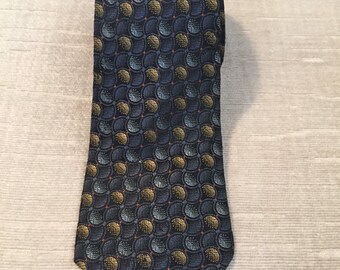 Blue and Gold Swirl Rayon Vintage RHODIA Italia Necktie