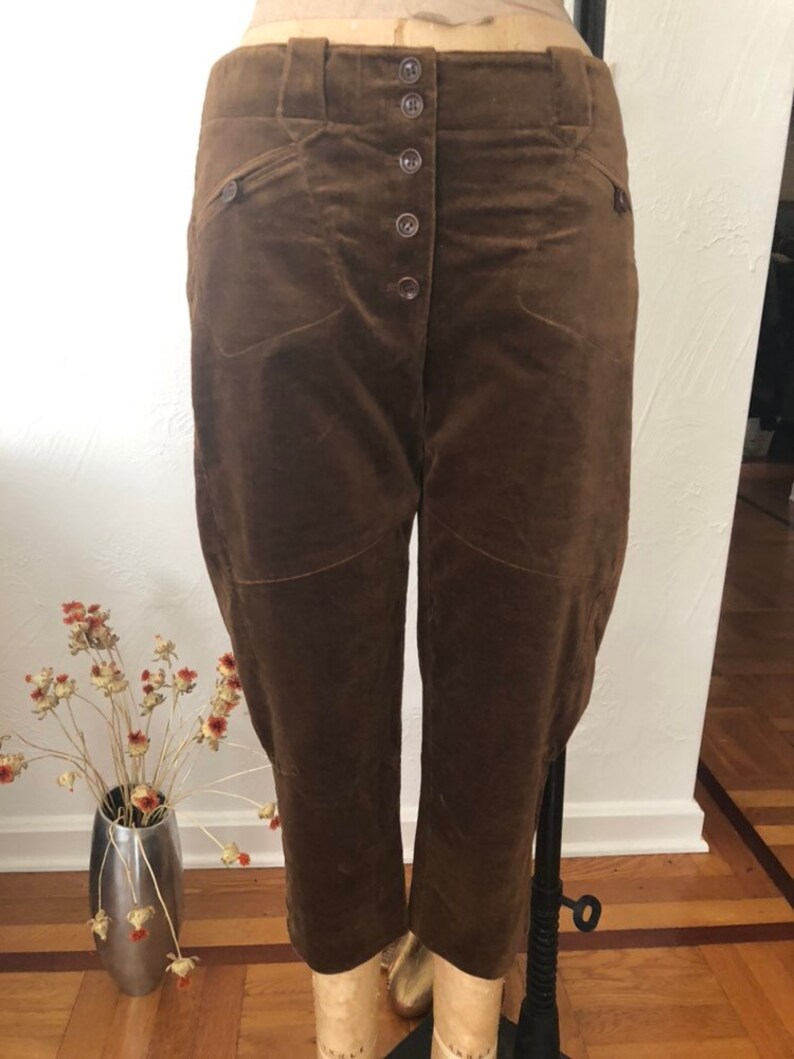 Brown Velvet Button Fly Button Cuff Vintage DKNY Riding Breeches Jodhpurs 4 NOS