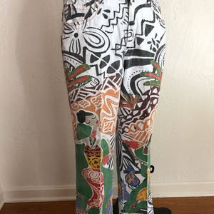 Fun Island Party Print Linen Blend Vintage CHICO&#39;S Wide Leg Pants Medium