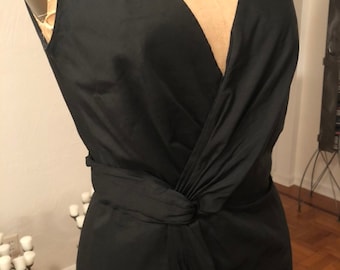 Black Ramie Rayon Spandex Vintage DKNY Sculpted V Neck Sleeveless Dress 4