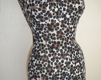 Bubbly Brown Black Cheetah Vintage CATALINA Deep V Back 1960's Bomshell Bathing Suit S