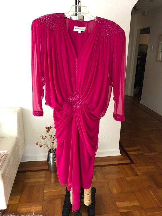 Fuchsia Silk Extended Shoulder Drop Waist Flowing