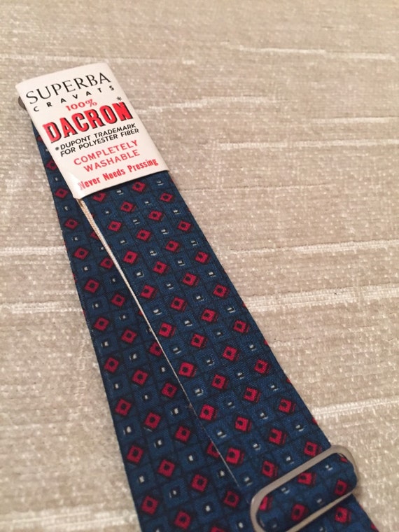 Red Squares on Blue Vintage SUPERBA Dacron Bow Ti… - image 1