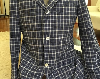 Blue and White Check Plaid Cotton Vintage BROOKS BROTHERS University Shop 3 Button Blazer 40R