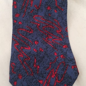 Red Streamers on Crackled Royal Blue Vintage PUCCINI Silk Necktie