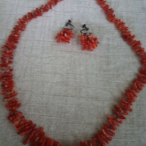 Sterling Closure Red Coral Cluster Vintage Necklace with Matching Earrings