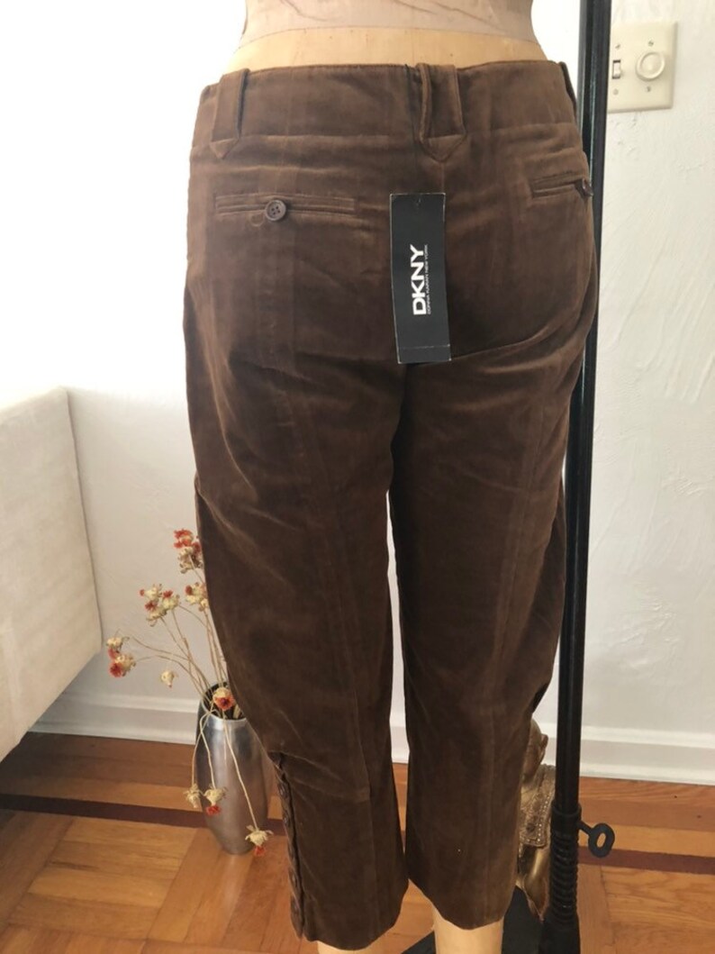 Brown Velvet Button Fly Button Cuff Vintage DKNY Riding Breeches Jodhpurs 4 NOS