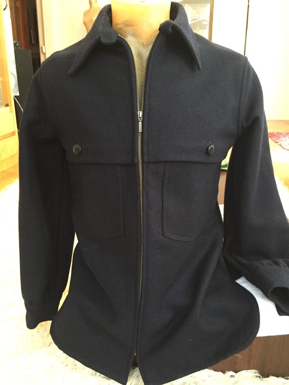 Men's Zipper Front Heavy Navy Wool Mod Sailors Jac