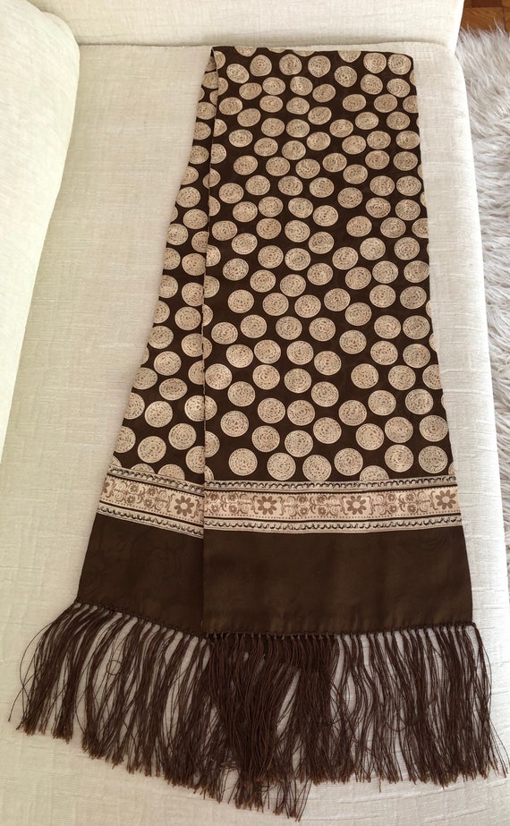 Rich Brown Ivory Beige Coin Print Silk Double Side