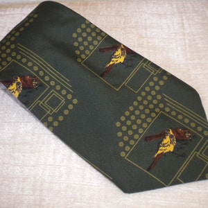 MOD Yellow and Brown Sparrows on Green FRANCK OLIVIER Wide Vintage Necktie