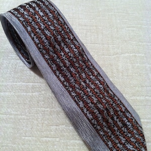 Jagged Rust and Black on Silver Vintage Italian Silk Skinny Necktie