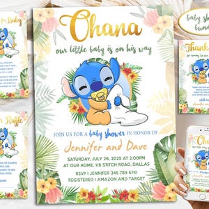 Stitch Baby Shower Invitation, Personalized Baby Stitch Baby Shower Bundle, Digital Download And Printable Templates, Evite, Text Invite