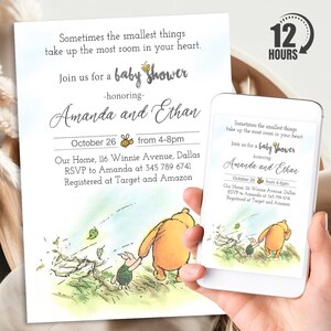 Winnie The Pooh Baby Shower Invitation, Personalized Classic Winnie The Pooh Baby Shower Bundle, Digital Download And Printable Template