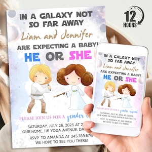 Star Wars Gender Reveal Invitation, Personalized Luke Or Leia Invite, Her Or She?, Digital Download Printable Template, Evite, Text Invite