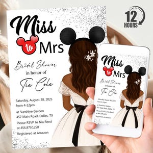 Mickey and Minnie Bridal Shower Invitation, Personalized Bride To Be Invite, Minnie Mouse Digital Download Printable Template, Evite
