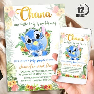 Stitch Baby Shower Invitation, Personalized Baby Stitch Baby Shower Bundle, Digital Download And Printable Templates, Evite, Text Invite